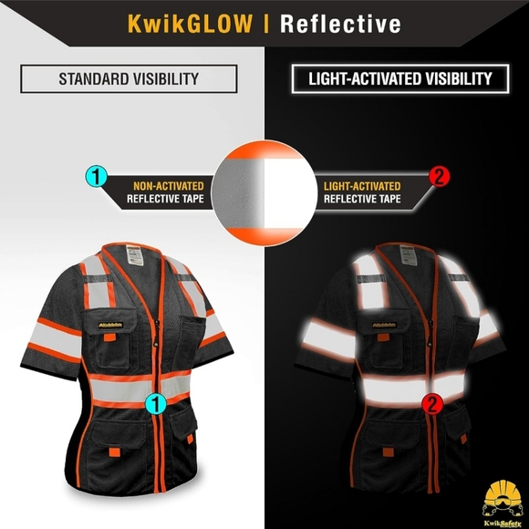 KwikSafety Women's High Vis Black/Orange Safety Vest Short Sleeve - Picture 6 of 6